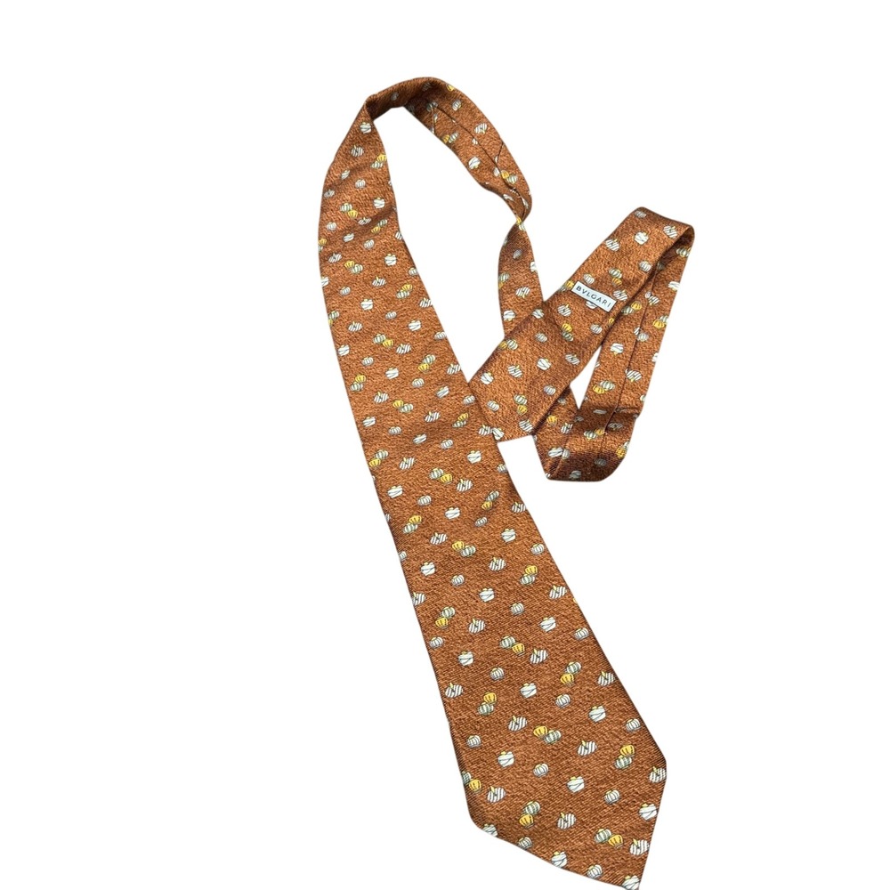 Bvlgari Necktie Mens OS Orange Pumpkin Gourd Print Silk Made in Italy Luxury Tie